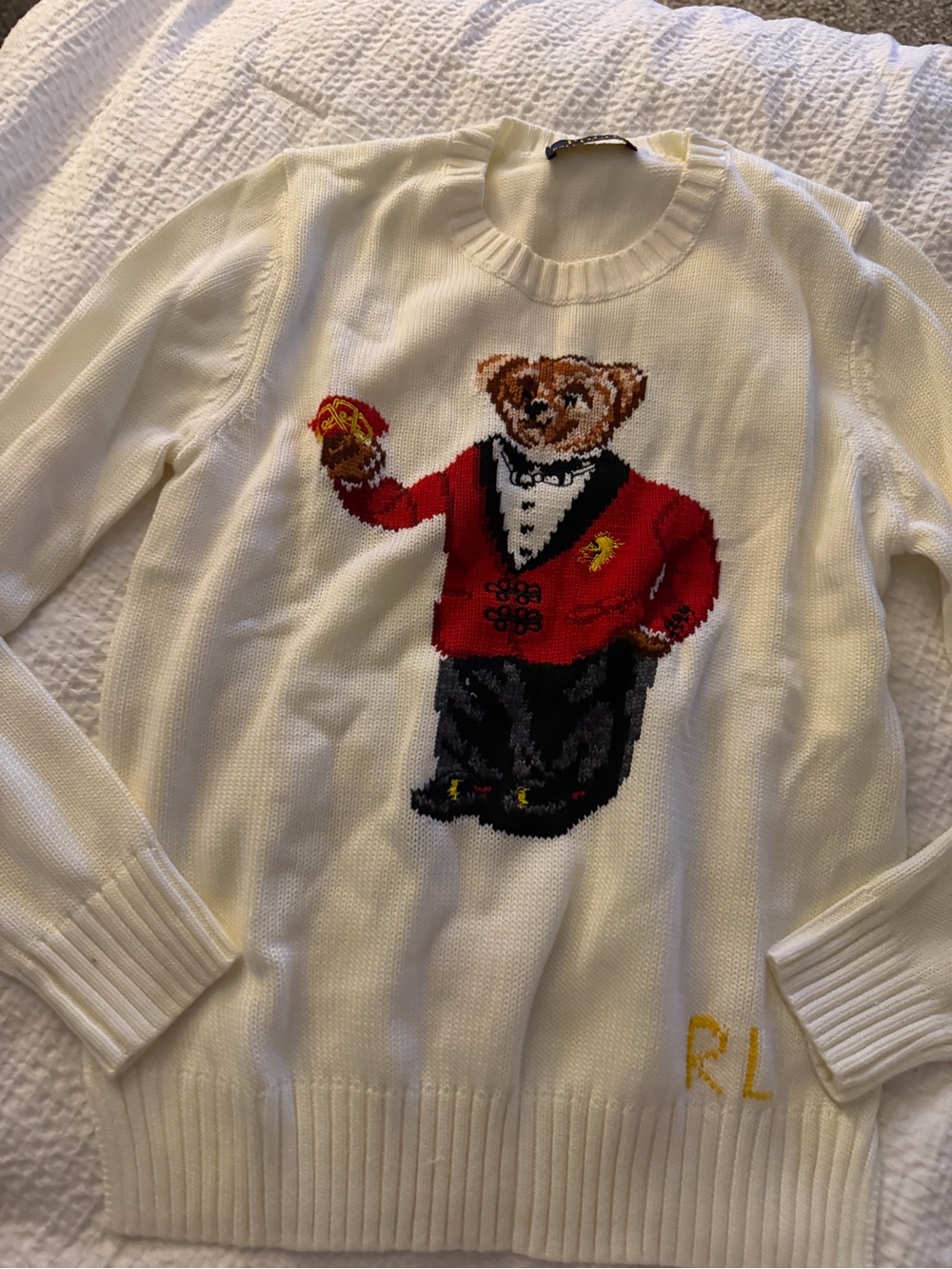 Ralph Lauren White Crewneck Sweater with Red Teddy Bear Motif - Picture 5 of 5